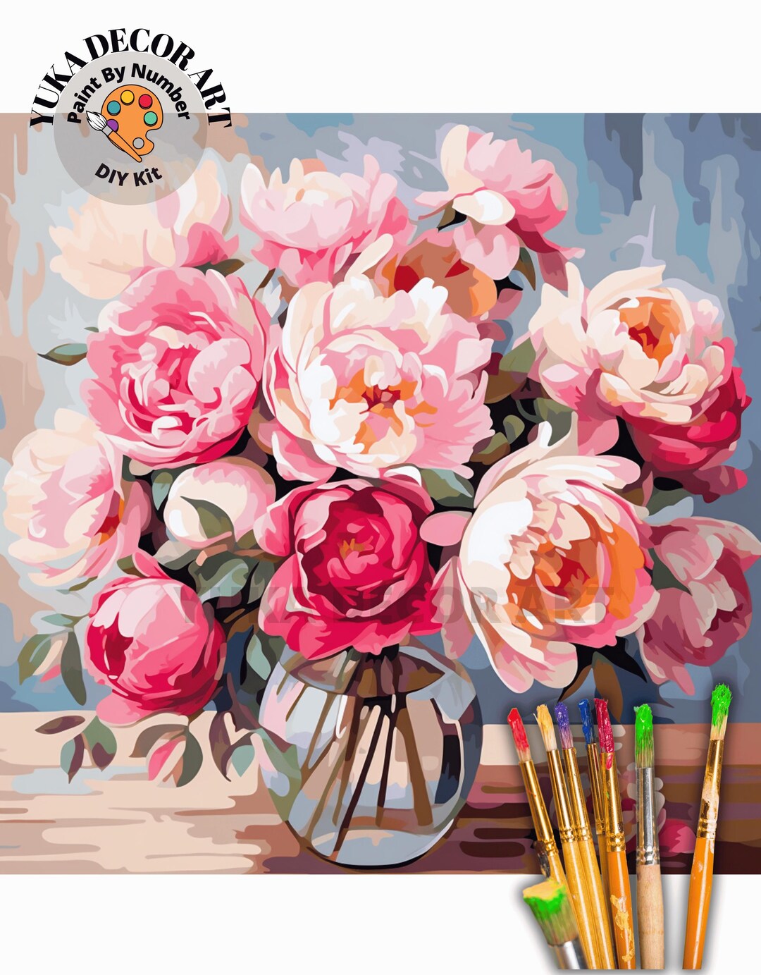 Peonies Flowers in Vase PAINT by NUMBER Kit Adults still Life Vintage ...