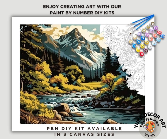 Kit de pintura por números de montaña nevada para adultos y niños, arte vintage de la naturaleza, kit de pintura acrílica fácil para principiantes, regalo de decoración del hogar - España