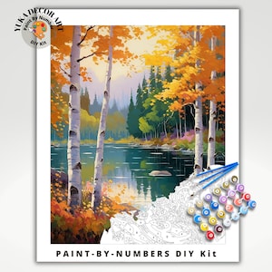 Autumn Forest View PAINT by NUMBER Kit Adult Nature Painting DIY by Numbers Easy Beginners Holiday Activity Birthday Gift For Mom Girlfriend
