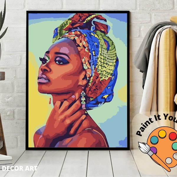 Kit de peinture par numéro pour femme africaine pour adultes, kit de peinture acrylique bricolage pour débutants, cadeau de décoration d'art mural chambre d'enfant