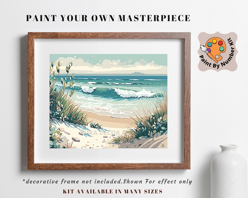 Sand Beach PAINT by NUMBERS Kit for Adult Kids Seashore Waves Island ...