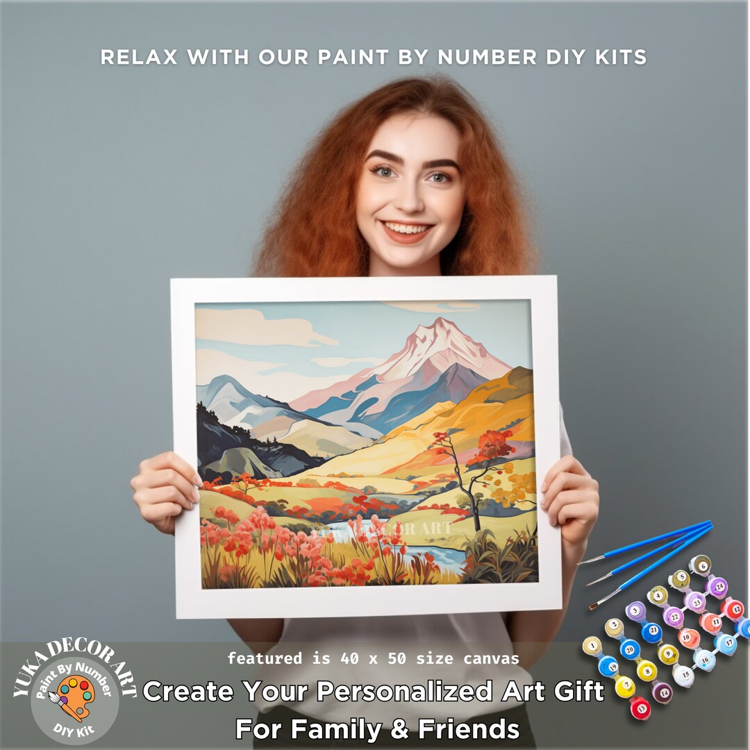 Nature Landscape PAINT by NUMBER Kit Adult Mountain Valley Easy ...