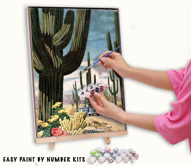Desert Landscape PAINT by NUMBER Kit Cactus Flowers Sunset Etsy