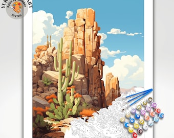 Kit de peinture par numéro du désert pour adulte, peinture de paysage cactus pour débutants facile, kit de peinture à monter soi-même, décoration ranch du Midwest, cadeau de pendaison de crémaillère pour maman