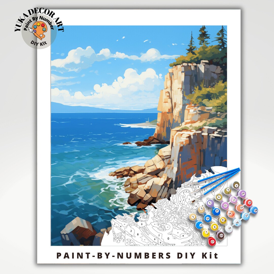Seascape PAINT by NUMBER for Adult Kit , Rocky Scenic Coastal Art Easy ...