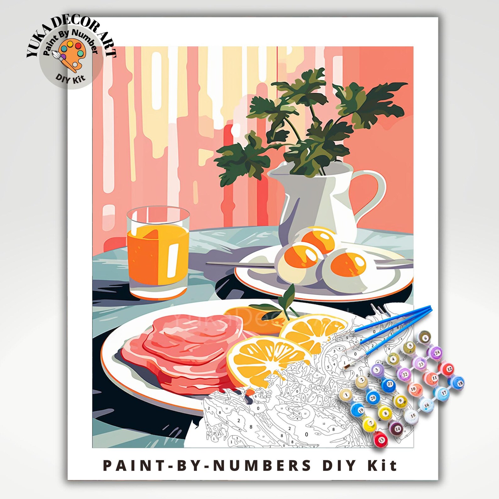 Kitchen Wall Decor PAINT by NUMBER Kit Adult Vibrant Breakfast ...