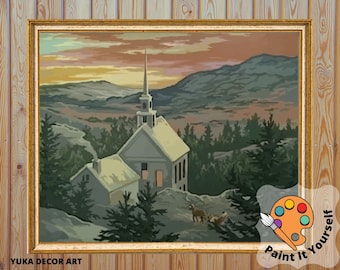 Kit de pintura por números de escena de atardecer para adultos, arte vintage de la naturaleza, kit de pintura acrílica fácil para principiantes, regalo de decoración vintage