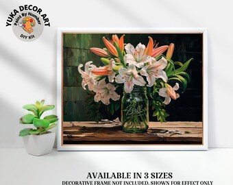 PAINT by NUMBER Kit for Adults Garden Lily Flowers Still Life Vase Easy Beginner Acrylic Paint DIY Wall Art Birthday Gift for Mom Girlfriend