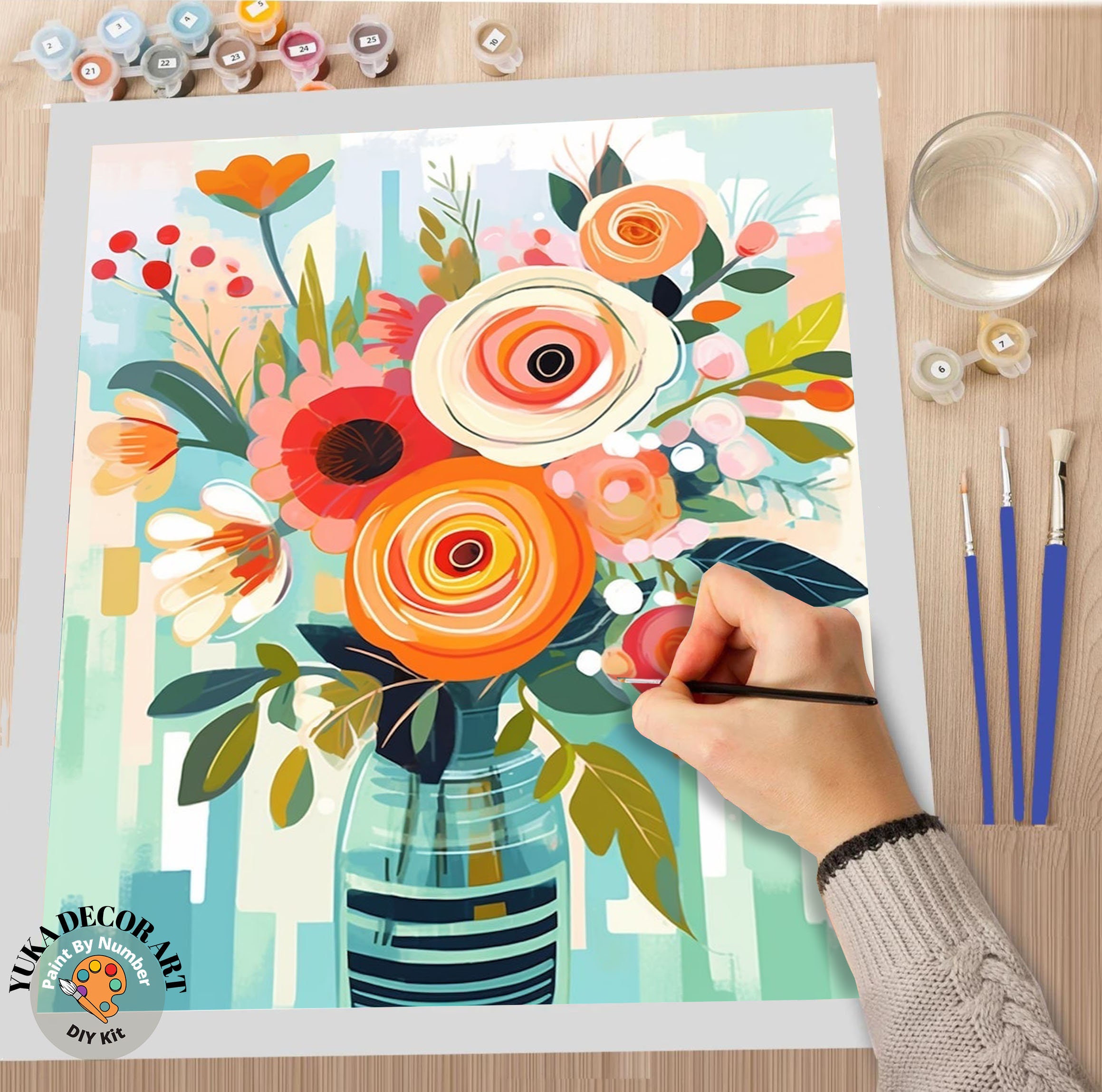 Flower Vase PAINT by NUMBER Kit for Adults spring Flowers Painting Easy ...