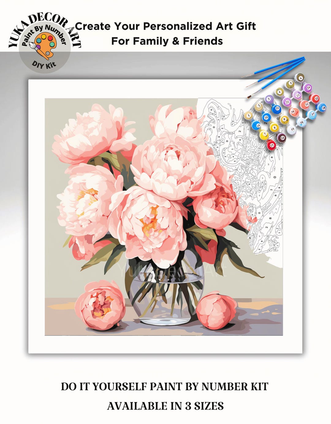 Peony Flowers Vase PAINT by NUMBER Kit Adults still Life Vintage Style ...