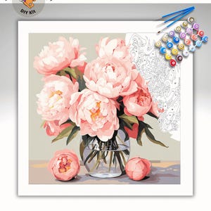 Kit de pintura por números para jarrón de flores de peonía para adultos, naturaleza muerta, estilo vintage, pintura de bricolaje, fácil para principiantes, arte de pared, regalo de inauguración de la casa, mamá, hermana