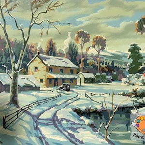 Winter Vintage PAINT by NUMBERS Kit for Adult Snow Fall Village Scenery Vintage Style Painting Easy Beginner DIY Custom Kit Christmas Gift