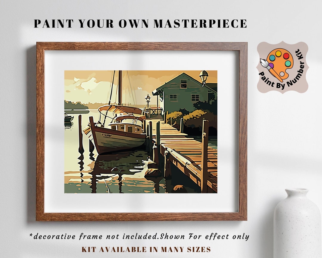 60's Style PAINT by NUMBER Kit for Adult ,boat Pier Rustic Boathouse on ...