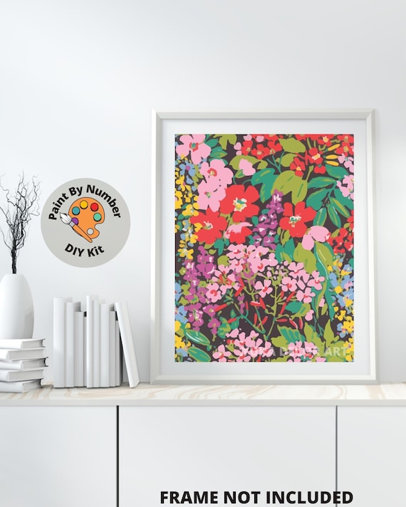 Spring Garden Flowers PAINT by NUMBER Kit for Adults , Botanical Art ,easy  DIY Beginners Paint Kit ,living Bedroom Wall Art Decor 