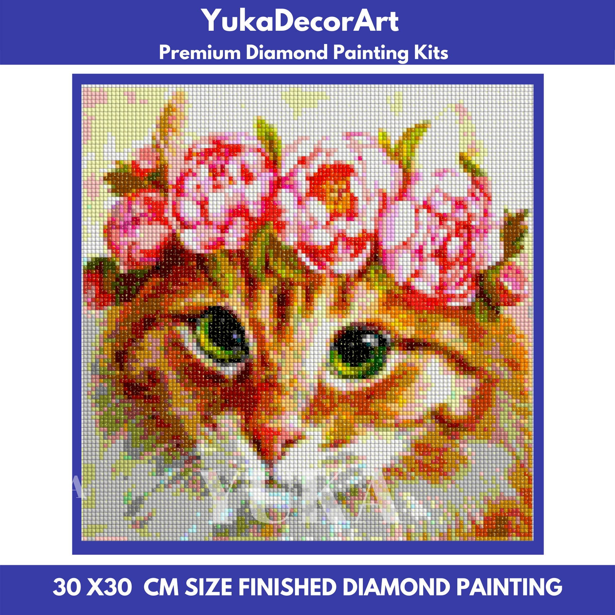 Diamond Painting Kit ,cat Kitten With Flowers Peonies Crown
