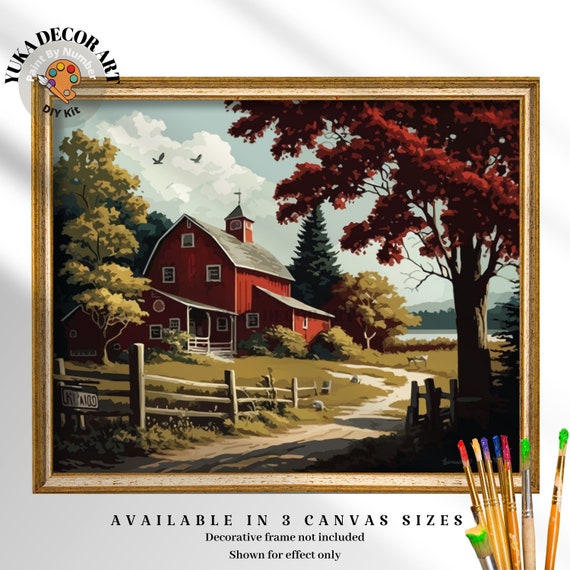 Country Landscape PAINT by NUMBER DIY Kit for Adult 1960s Vintage