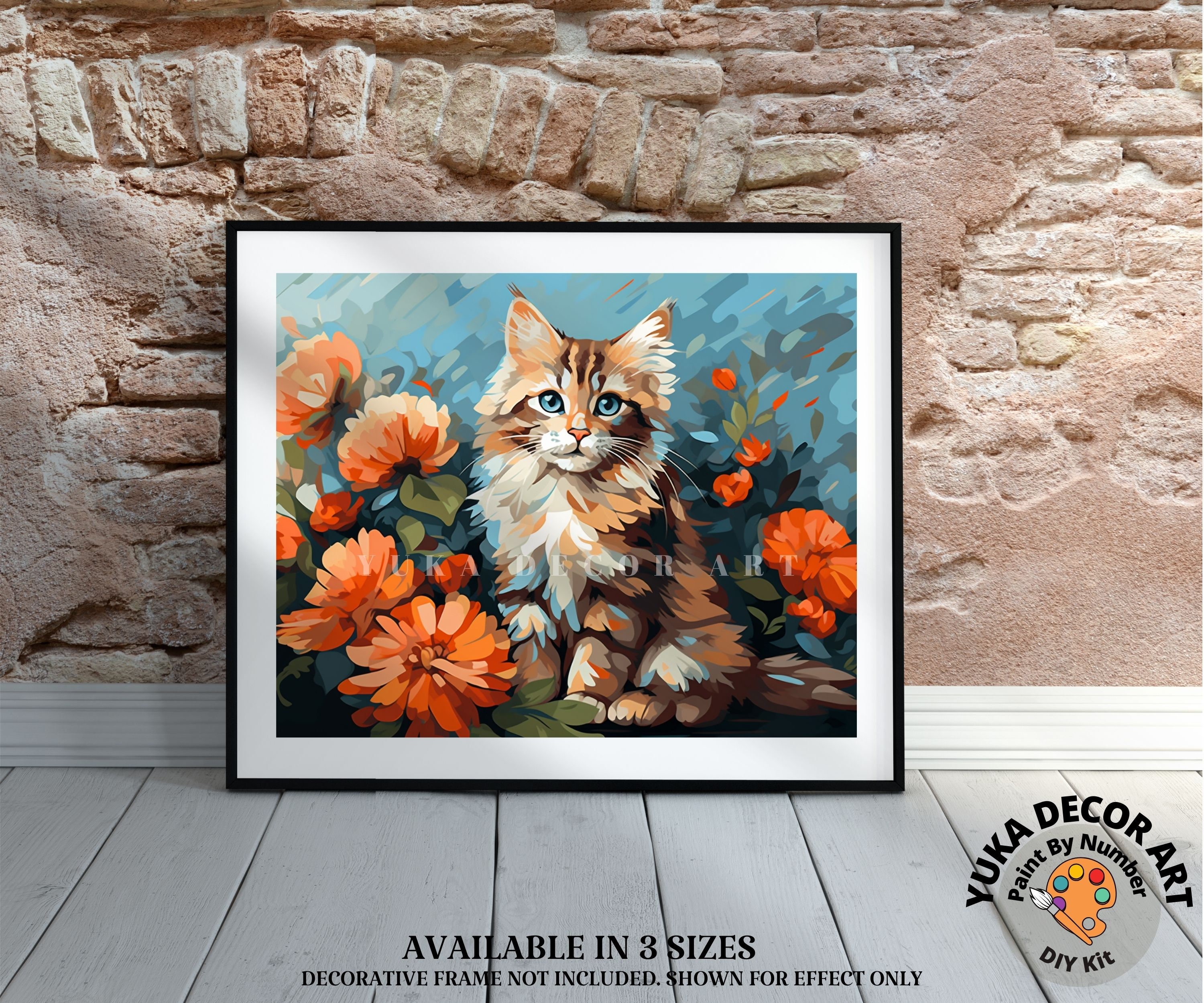 Cute Cat PAINT by NUMBER Kit Adult DIY Pet Portrait Vibrant Flowers ...