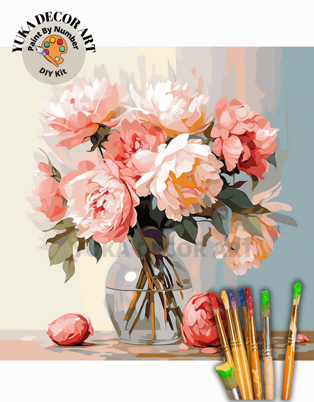 Pink Flowers in Vase PAINT by NUMBER Kit Adults still Life Vintage ...