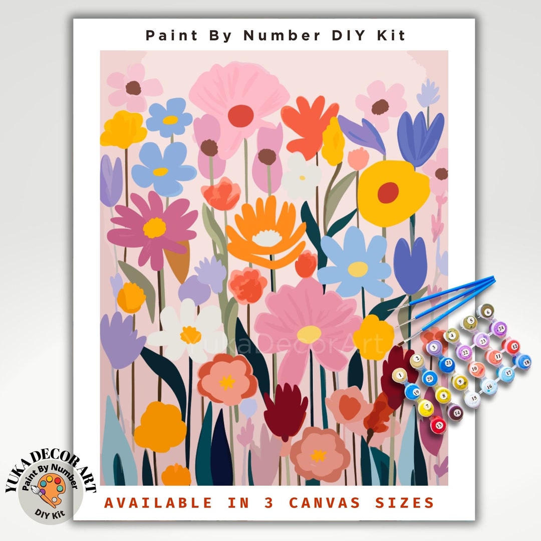Modern PAINT by NUMBER Kit for Adults , Garden Wild Flowers Floral DIY ...