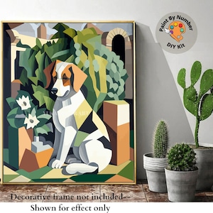 Kit de pintura por números para adultos, retrato de perro, plantas con follaje, kit de lienzo de pintura acrílica para principiantes, regalo de decoración de pared