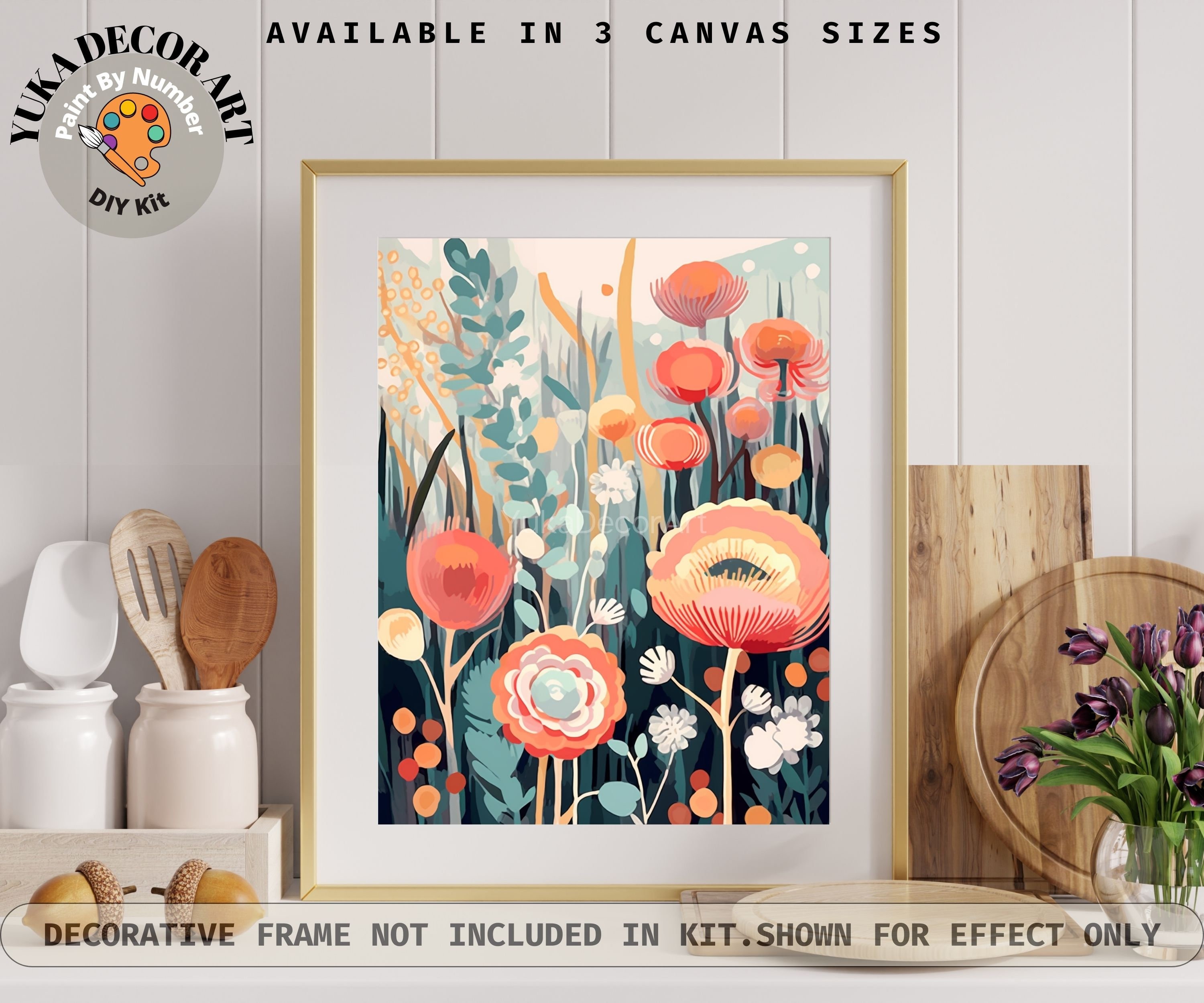 Flowers PAINT by NUMBERS Kit for Adults Modern Boho Whimsical Art