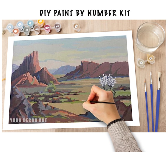 Vintage Paint by Number Kit Adult, DIY Desert Landscape Painting