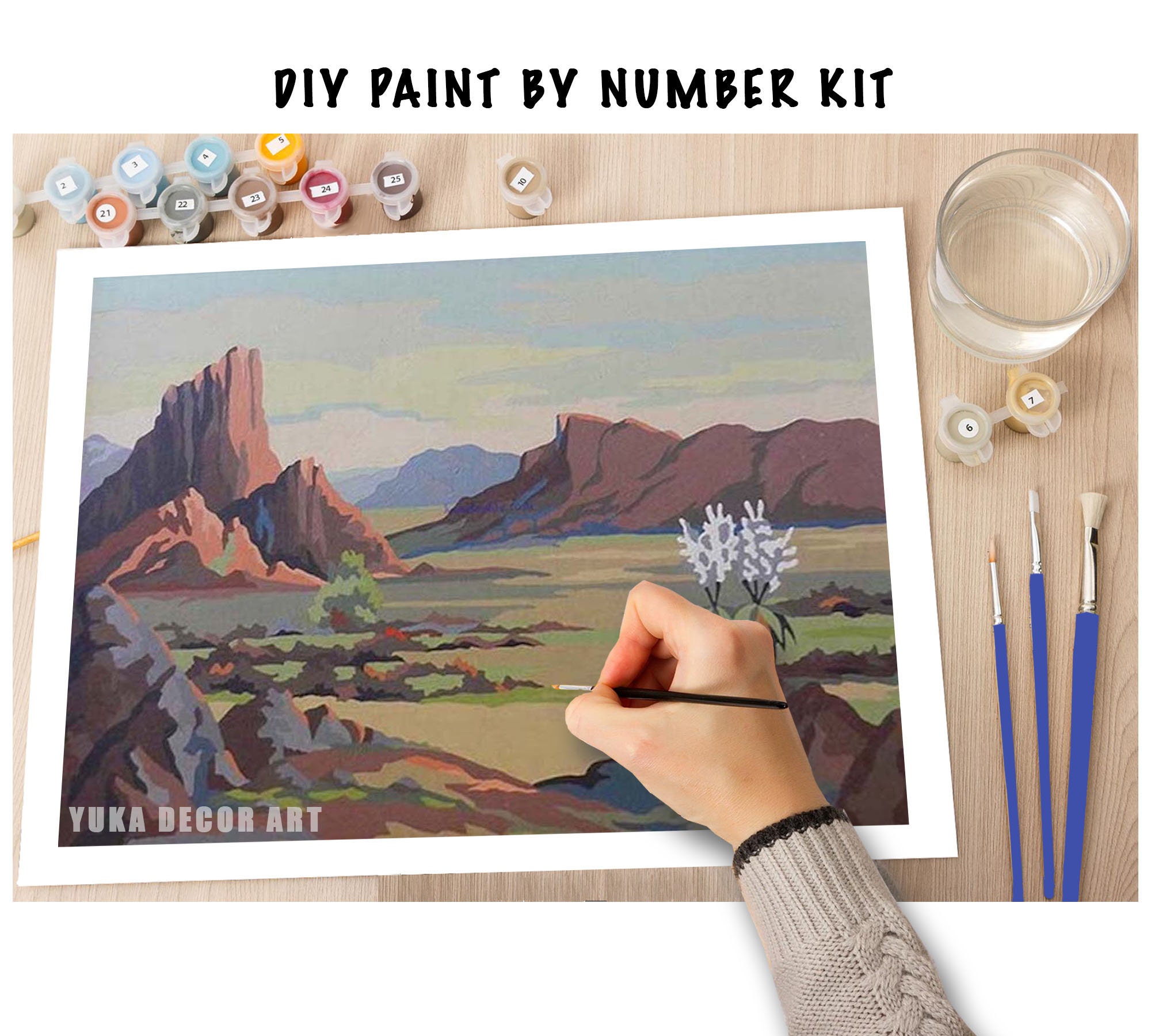 TIDYTIDE 2 DIY Paint by Number for Adults Framed Canvas, Painting by Number Kits for Adults Beginner, Landscape Paint by Numbers for Kids Framed