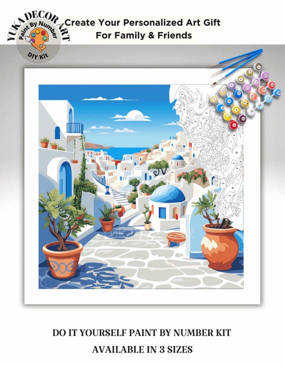AmadArt Pintar por Números Adultos, DIY Pintura por Números, Kit de Pintura al óleo con Lienzo y Pinceles, Fácil para Principiantes, Regalo Original, 40 x 50cm, Mediterráneo