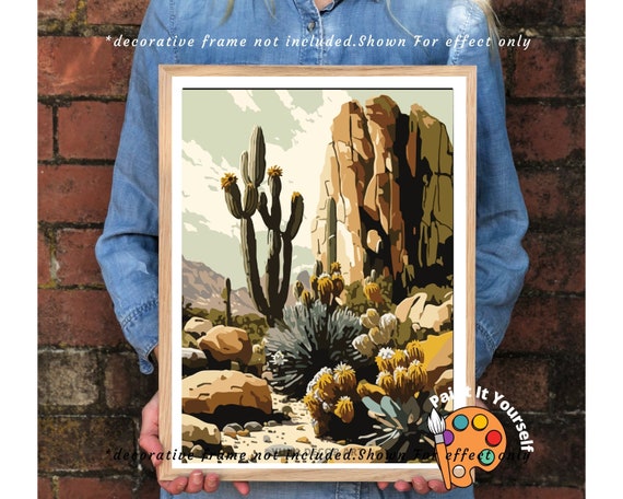 Vintage Paint by Number Kit Adult, DIY Desert Landscape Painting