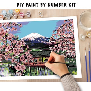 Japan PAINT by NUMBER Kit for Adults Beginner,diy Art Kit, Pink Cherry ...