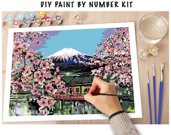 Paesaggio Giapponese Con Il Monte Fuji E Il Ciliegio Sakura Nell Illustrazione Blossom Ai Tradizionale 264720258
