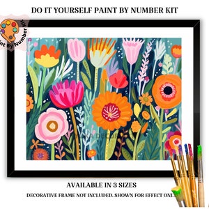 Flowers PAINT by NUMBERS Kit for Adults  Modern Boho Whimsical Art Easy Beginner Acrylic Paint DIY Kit Wall Art Gift for Grandma Girlfriend