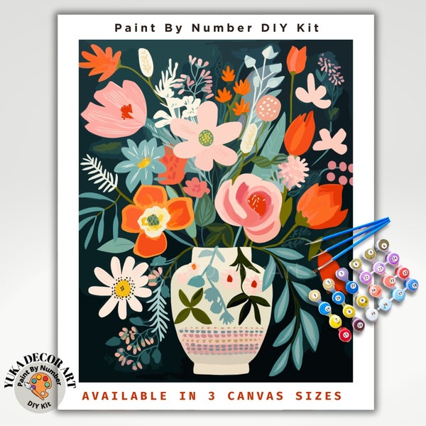 Floral Modern PAINT by NUMBER Kit for Adults Still life Vase Flowers DIY Easy Beginners Painting Kit Matisse Style Art Gift