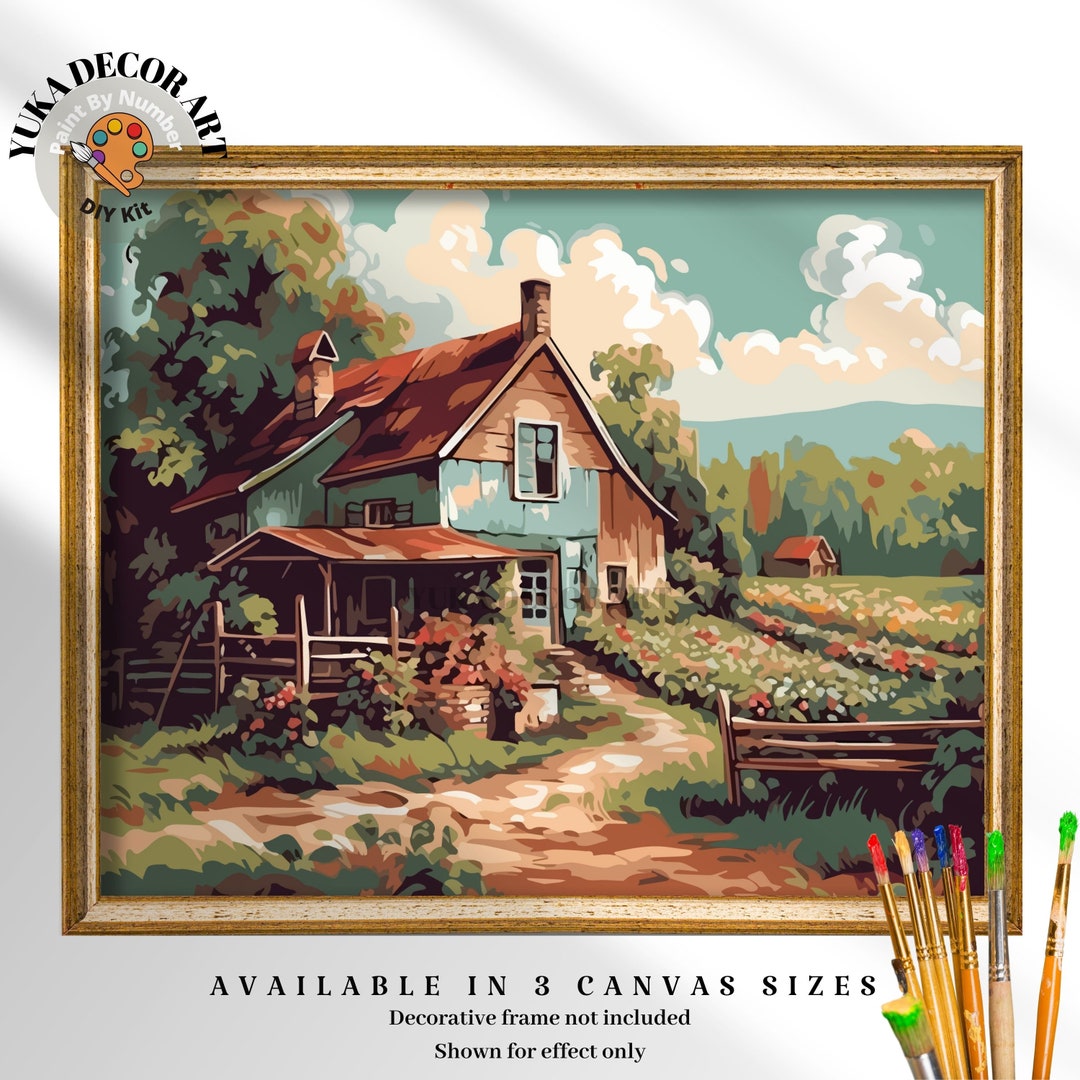 Rustic Cottage PAINT by NUMBER DIY Kit for Adult , Vintage Countryside