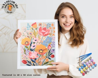 Wildflowers PAINT by NUMBERS Kit Adults Spring Flower Garden DIY Painting Easy Beginners Hobby Kit Wall Art Housewarming Gift Girlfriend Mom