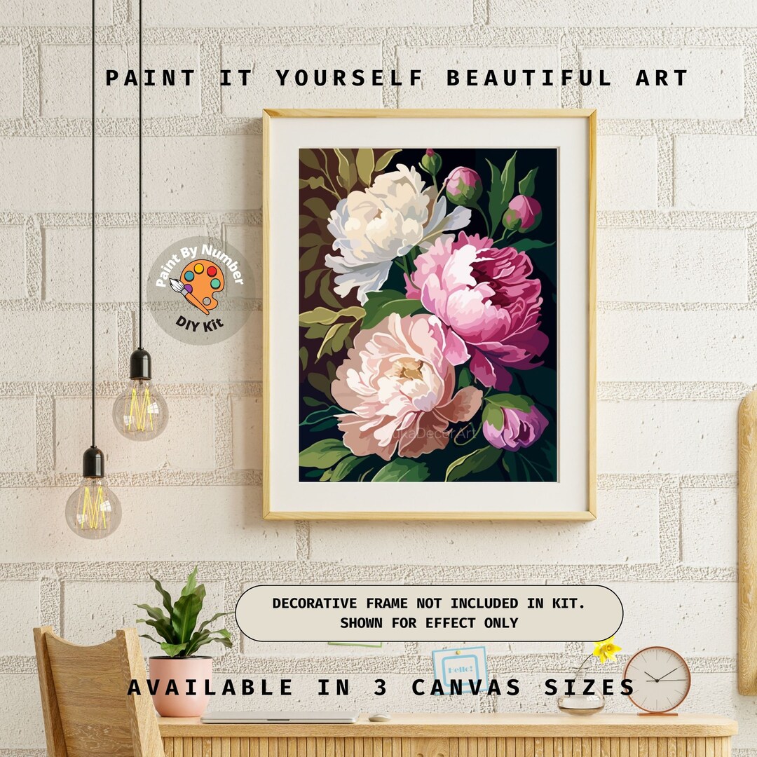 Paint by Numbers Adult Pink Peonies Flower Painting Easy Beginner Paint ...