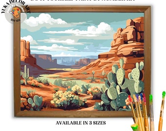 Kit di pittura rustica del sud-ovest con i numeri per adulti, paesaggio desertico, facile da dipingere per principianti, kit di pittura fai da te, cactus, arte vintage, regalo per fidanzata e moglie