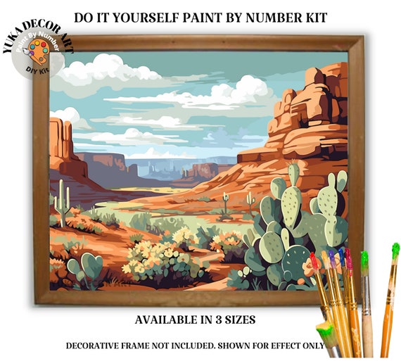 Vintage Style PAINT by NUMBER Kit Adult, Stream River Landscape , Mountain  National Park Easy Beginner Acrylic Painting DIY Kit , Home Decor 