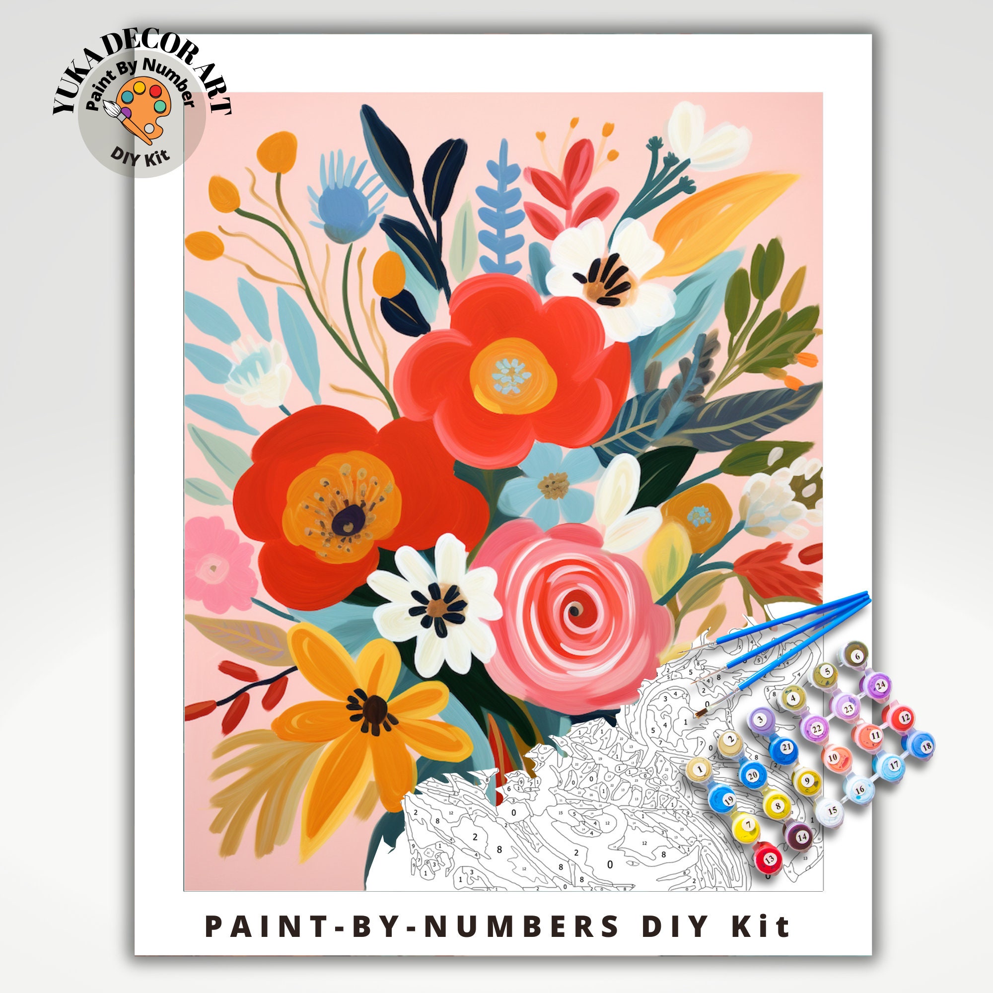 PAINT by NUMBER Kit Adult Spring Flowers Vintage Whimsical Pastel Wall Art  Easy Beginner Acrylic Paint DIY Kit Mom Dad Gift code: FL2309104 