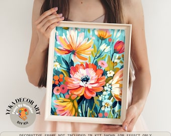 Spring Flowers PAINT by NUMBERS Kit for Adults  Modern Freestyle Art Easy Beginner Acrylic DIY Paint Kit Art Gift for Mom