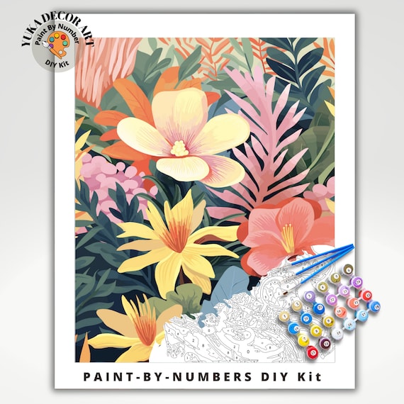 2 Pack Paint by Numbers for Adults Kids Beginner with Framed Canvas, DIY  Flower Oil Painting by Number Crafts Kits with Wooden Easel for Home Decor