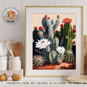 Cactus Flowers PAINT by NUMBER Kit Adults Botanical Art Easy Beginners Acrylic Paint DIY Kit Living Wall Art Ranch Decor Gift for Mom Friend