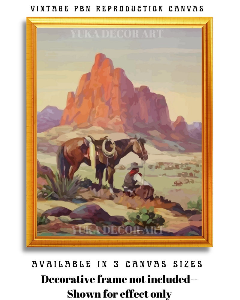 Vintage Style PAINT by NUMBERS Kit Adult Cowboy Ranch Scene