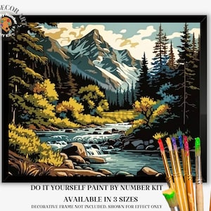 Mountain Forest River PAINT by NUMBER Kit for Adult DIY Nature Vintage Style Art Easy Beginner Acrylic Painting Kit Vintage Cabin Decor Gift