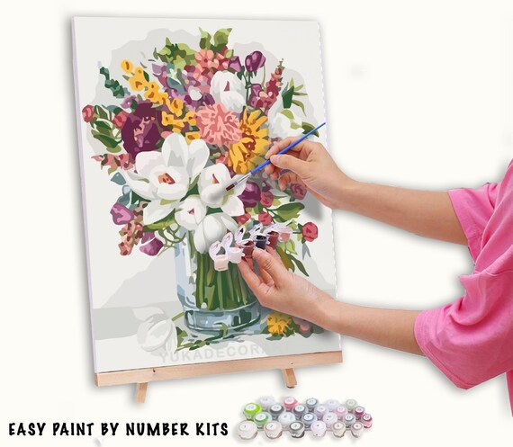 Spring Flowers Paint by Number Kit Adult, Floral Still Life Painting,easy  Beginner Acrylic Paint Kit,gift for Mom, Home Decor Gift 