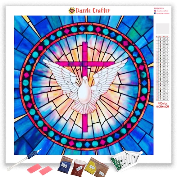 Holy Cross DIAMOND PAINTING Kit , Stained Glass Diamond Paintings, 5D  Square Round Drill , Easy Beginner DIY Hobby ,gift for Her 