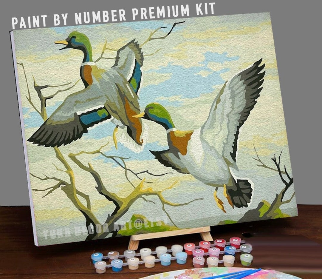 Vintage Style Flying Ducks PAINT by NUMBER DIY Kit Adult , Mallard