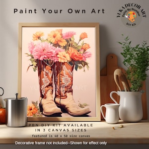Boho Cowgirl Boots PAINT by NUMBER Kit Adult Painting DIY Easy Beginners by Numbers Western Floral Wall Art  Birthday Gift For Wife Mom