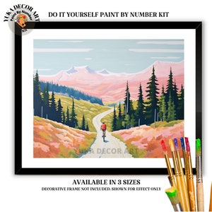 Minimalist Berg PAINT by NUMBERS DIY Kit Erwachsene Radfahrer im Tal Landschaft Kunst Einfach Anfänger Malerei Geburtstag Individuell Geschenk Freundin