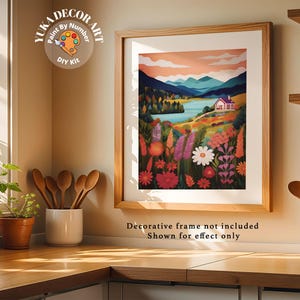 Nature Lake PAINT by NUMBER Kit for Adults  Mountain Wildflowers DIY Painting Easy Hobby Kit Wall Decor Art Housewarming Gift For Friend